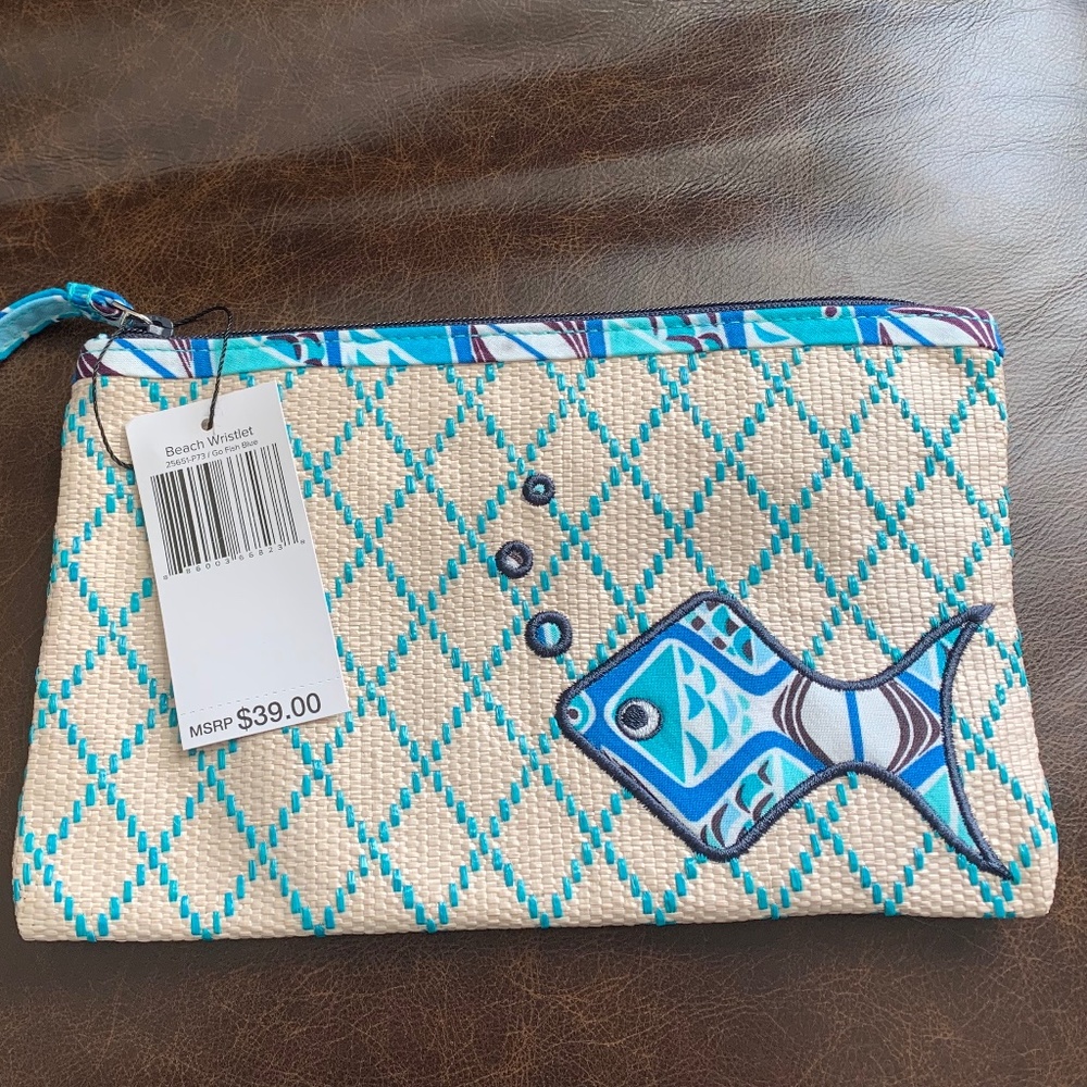 Vera Bradley Beach Wristlet - Go Fish Blue